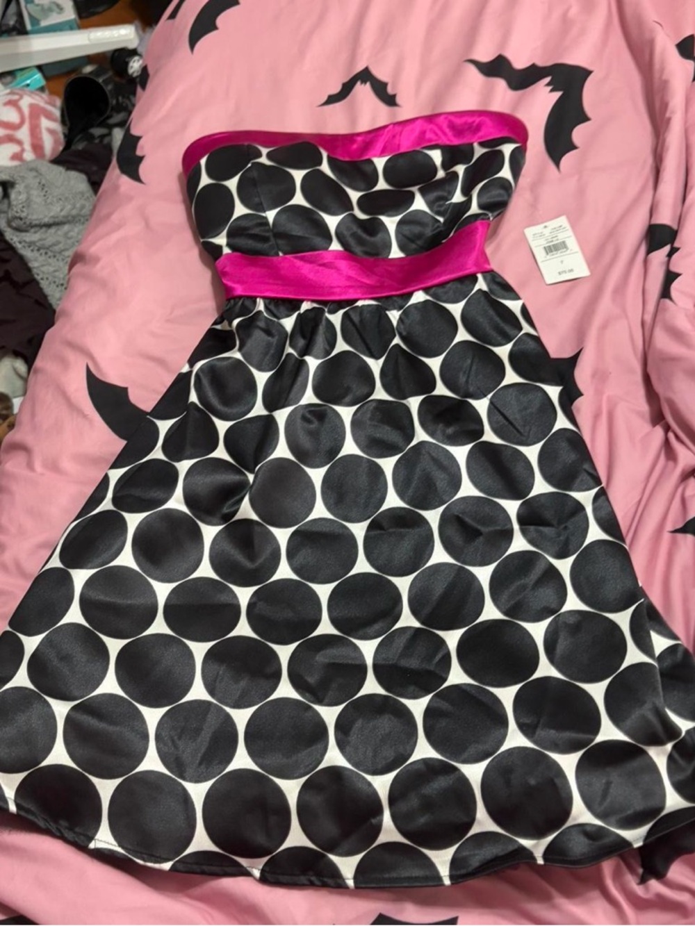Ruby Rox Black & White Polka Dot Strapless Dress